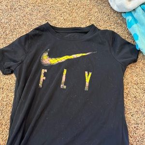 Too small for me, never worn, black tee with pink, yellow, and orange logo